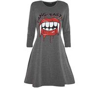 Fashion Star Womens Halloween Butterfly Skull Swing Dress Fang-Tastic Bleeding Lips Charcoal Plus Size (UK 20/22)