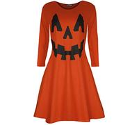 Fashion Star Womens Halloween Gold Foil Skull Swing Dress Pumpkin Orange Plus Size (UK 24/26)