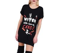 Fashion Star Womens Halloween Printed Scary Turn Up Sleeve Baggy T-Shirt Basic Tee Top Witch Candy Black M/L (UK 12/14)