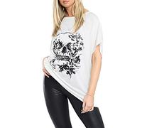 Fashion Star Womens Halloween Skeleton Heart Batwing T-Shirt Floral Grey Skull White Plus Size (UK 20/22)