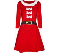Fashion Star Womens Ladies Christmas Xmas Heart Ribbon Santa Father Suit Costume Swing Dress