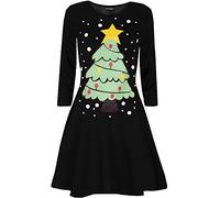 Fashion Star Womens Ladies Christmas Xmas Star Tree Snowflake Flared Smock Skater Swing Dress
