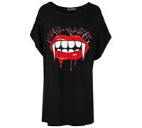 Fashion Star Womens Ladies Loose Fit Oversized Batwing Sleeve T-Shirt Fang-Tastic Black S/M (UK 8/10)