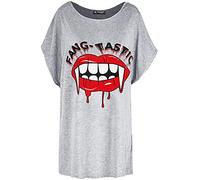 Fashion Star Womens Ladies Loose Fit Oversized Batwing Sleeve T-Shirt Fang-Tastic Grey Plus Size (UK 16/18)
