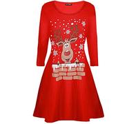 Fashion Star Womens Ladies Snowflakes Reindeer Santa Costume Christmas Xmas Swing Mini Dress