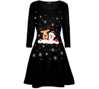 Fashion Star Womens Ladies Snowflakes Reindeer Santa Costume Christmas Xmas Swing Mini Dress