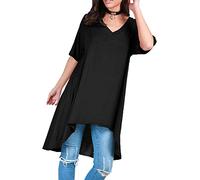 Fashion Star Womens Ladies V Neck High Low Dipped Hem Long Swing Top Black M/L (UK 12/14)