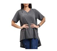 Fashion Star Womens Ladies V Neck High Low Dipped Hem Long Swing Top Charcoal M/L (UK 12/14)