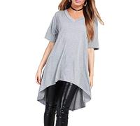 Fashion Star Womens Ladies V Neck High Low Dipped Hem Long Swing Top Grey Plus Size (UK 16/18)