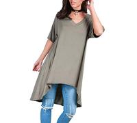 Fashion Star Womens Ladies V Neck High Low Dipped Hem Long Swing Top Khaki Plus Size (UK 16/18)