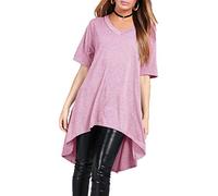 Fashion Star Womens Ladies V Neck High Low Dipped Hem Long Swing Top Rose S/M (UK 8/10)