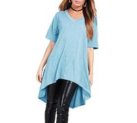 Fashion Star Womens Ladies V Neck High Low Dipped Hem Long Swing Top Turquoise Plus Size (UK 16/18)
