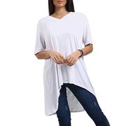 Fashion Star Womens Ladies V Neck High Low Dipped Hem Long Swing Top White M/L (UK 12/14)