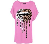 Fashion Star Womens Leopard Animal Lips Batwing T Shirt Top (Plus Size (UK 20/22), Rose)
