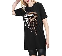 Fashion Star Womens Leopard Animal Lips Tunic T-Shirt Dress Leopard Animal Lips Black 16-18