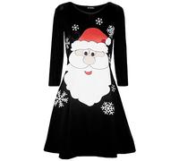Fashion Star Womens Long Sleeve Snowman Reindeer Santa Face Christmas Swing Mini Dress