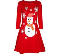 Fashion Star Womens Long Sleeve Snowman Reindeer Santa Face Christmas Swing Mini Dress