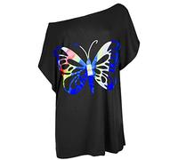 Fashion Star Womens Love Printed Batwing Baggy Top T Shirt Butterfly Rainbow Black S/M (UK 8/10)