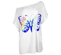 Fashion Star Womens Love Printed Batwing Baggy Top T Shirt Butterfly Rainbow White Plus Size (UK 24/26)