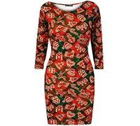 Fashion Star Women's Novelty Christmas Penguin Candy Stick Glitter Printed Long Sleeve Xmas Bodycon Mini Dress