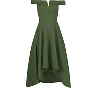 Fashion Star Womens Off The Shoulder Hi Lo Skater Midi Dress Khaki M/L (UK 12/14)