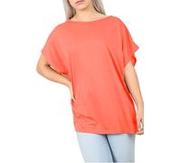 Fashion Star Womens One Shoulder Bardot Basic Baggy Oversized Batwing T Shirt Tee Top Batwing Coral Plus Size (UK 16/18)