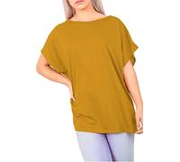 Fashion Star Womens One Shoulder Bardot Basic Baggy Oversized Batwing T Shirt Tee Top Batwing Mustard Plus Size (UK 24/26)