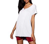 Fashion Star Womens Oversized Plain Loose Hem Hi Lo T Shirt Plain White M/L (UK 12/14)