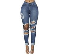 Fashion Star Womens Plain Distress Slash Knee Cut High Waist Skinny Ripped Denim Jeans RS810 Distressed Dark Blue Medium (UK 10)