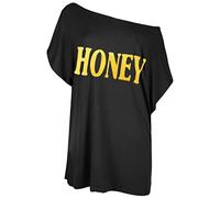 Fashion Star Womens Plain Off Shoulder Oversized Batwing T Shirt Top M/L (UK 12/14) Honey Black/Gold Foil