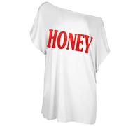 Fashion Star Womens Plain Off Shoulder Oversized Batwing T Shirt Top M/L (UK 12/14) Honey White/Red