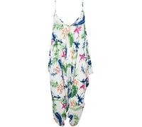 Fashion Star Womens Print Cami V-Neck Italian Drape Jumpsuit Cream Tropical Print S/M (UK 8/10)