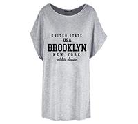 Fashion Star Womens Printed Baggy Oversized Batwing Basic T Shirt Tee Top Brooklyn USA Slogan Grey Plus Size (UK 20/22)