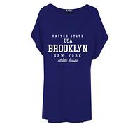 Fashion Star Womens Printed Baggy Oversized Batwing Basic T Shirt Tee Top Brooklyn USA Slogan Navy Plus Size (UK 20/22)