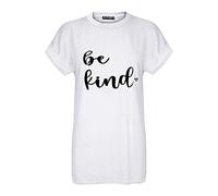 Fashion Star Womens Printed Basic Casual Baggy Oversized Tee T-Shirt Be Kind Heart White Plus Size (UK 20/22)