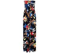 Fashion Star Womens Printed Boobtube Bandeau Sheering Dress Black, Yellow & Leaf M/L (UK 12/14)