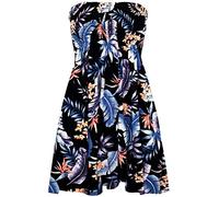 Fashion Star Womens Printed Gathered Ruched Sheering Boobtube Strapless Bandeau Top White & Blue Leaf M/L (UK 12/14)