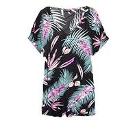 Fashion Star Womens Printed Turn Up Direct Sleeve Baggy Top Black Tropical Plus Size (UK 20/22)