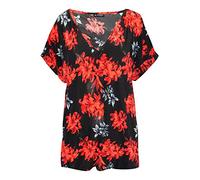Fashion Star Womens Printed Turn Up Direct Sleeve Baggy Top Gold & Red Plus Size (UK 16/18)