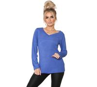 Fashion Star Womens Ribbed Pullover Long Sleeve V-Neck Plain Solid Casual T Shirt V-Neck T-Shirt Royal Blue M/L (UK 12/14)