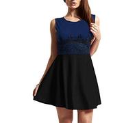Fashion Star Womens Sleeveless Waist Lace Flared Skater Mini Dress Navy M/L (UK 12/14)