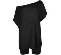 Fashion Star Womens T-Shirt One Shoulder Shorts Co-ord Set 2 Piece Set Black M/L (UK 12/14)