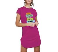 Fashion Star Womens Turn Up Sleeve Do More of What Makes You Happy Oversized Curved Hem Longline Tunic T-Shirt Dress Grey Plus Size (UK 24/26)