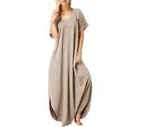 Fashion Star Womens V Neck Kaftan Side Split Maxi Dress Stone M/L (UK 12/14)