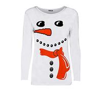 Fashion Star Xmas Women Carrot Nose Snowman Face Scarf Tshirt Carrot Nose Snowman White Plus Size (UK 16/18)