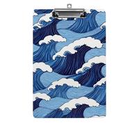 Fashion Stardard Letter A4 Size Clipboards with Low Profile Clip Desk Office Supply Japanese Ocean Sea Blue Wave