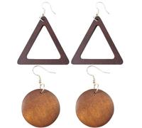 Fashion Statement Acrylic Earrings - Lightweight Decorative Vintage 2 Pairs Classic Triangle Circle Jewelry, One Size, Wood, No Gemstone