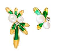 Fashion Statement Earrings,S925 Cypress Leaf Earrings, Female Palace Ancient Style Asymmetrical Pearl Earrings Pearl