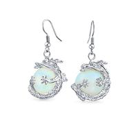 Fashion Statement Rainbow Opalite Translucent Round Ball Dangle Orb Asian Dragon Earrings For Women Teen Silver Plated Fish Hook