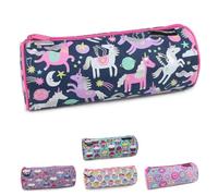 Fashion Stationery Unicorn Barrel Pencil Case, Navy Pink, Blue